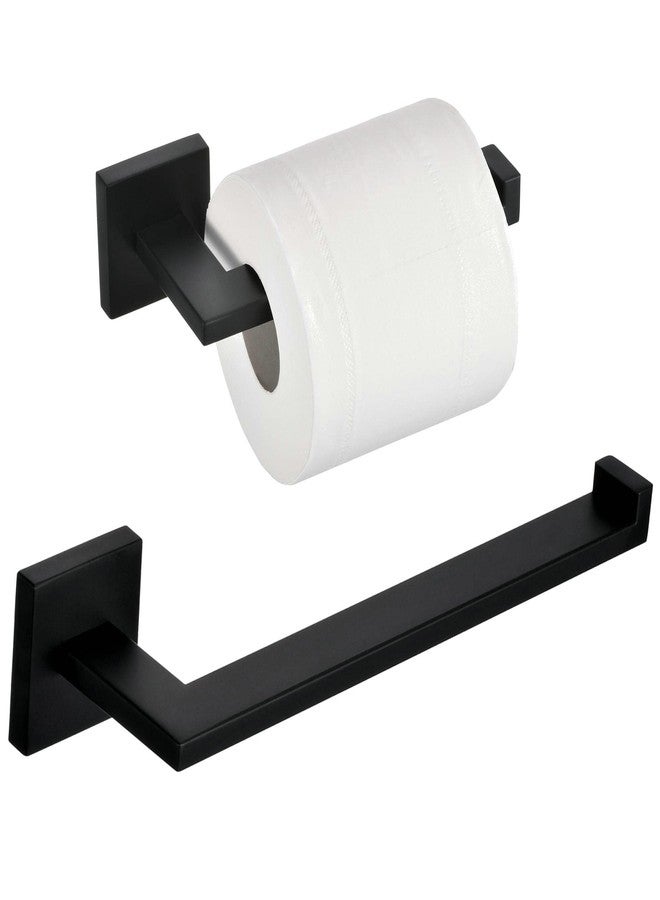 SHUNLI Matte Black Bathroom Accessories Hardware Set 2 Pieces, Toilet Paper Holder + Hand Towel Holder, Wall Mounted Towel Ring Towel Bar, SUS304 Stainless Steel, SHUNLI - Image 1