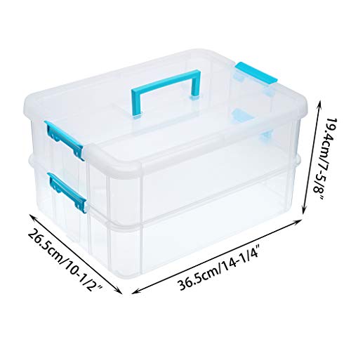 BTSKY 2 Layer Stack & Carry Box, Plastic Multipurpose Portable Storage Container Box Handled Organizer Storage Box for Organizing Stationery, Sewing, Art Craft, Jewelry and Beauty Supplies Blue - Image 3
