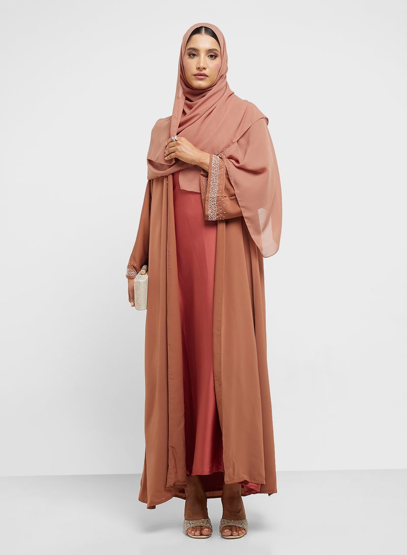 hayas closet V-Neck Embroidered Flared Sleeve Abaya  - Image 1