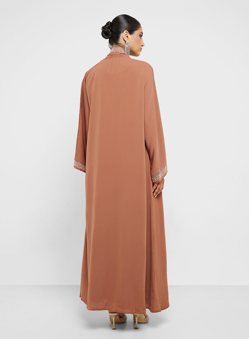 hayas closet V-Neck Embroidered Flared Sleeve Abaya  - Image 2