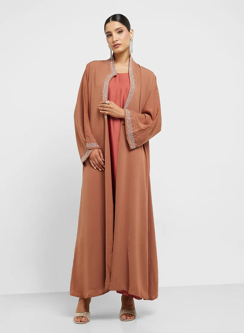 hayas closet V-Neck Embroidered Flared Sleeve Abaya