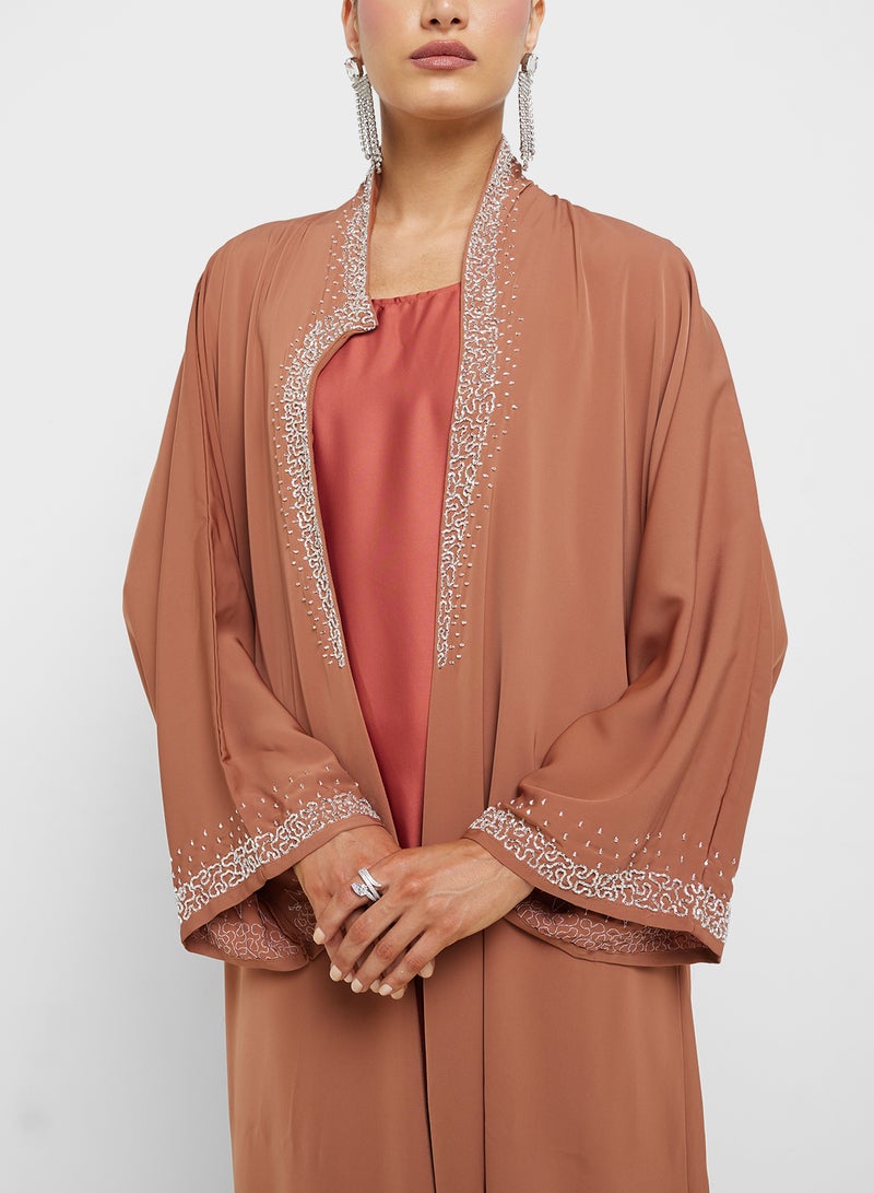hayas closet V-Neck Embroidered Flared Sleeve Abaya  - Image 3