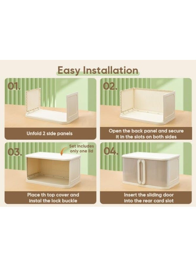 سبيس شوب خزانة تخزين بلاستيكية بـ 4 طبقات مع عجلات منظم بتصميم مضلع عصري مع أدراج شفافة ومقابض سهلة السحب لون البني و الأبيض كريمي مقاس صغير - Image 5