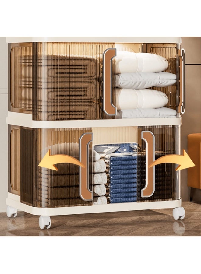 سبيس شوب خزانة تخزين بلاستيكية بـ 4 طبقات مع عجلات منظم بتصميم مضلع عصري مع أدراج شفافة ومقابض سهلة السحب لون البني و الأبيض كريمي مقاس صغير - Image 3