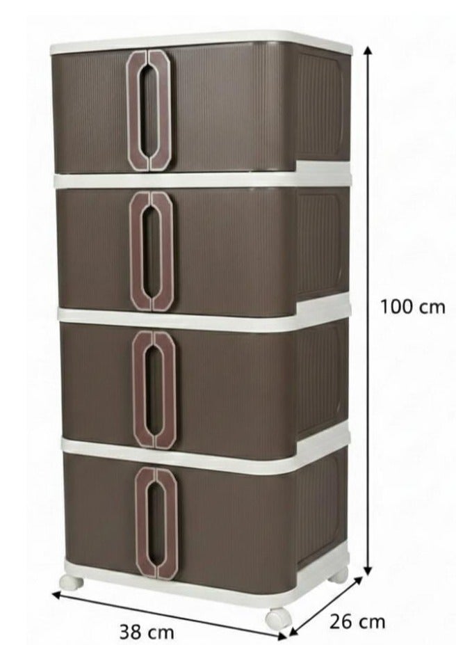 سبيس شوب خزانة تخزين بلاستيكية بـ 4 طبقات مع عجلات منظم بتصميم مضلع عصري مع أدراج شفافة ومقابض سهلة السحب لون البني و الأبيض كريمي مقاس صغير - Image 2