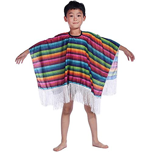 IYWISH Mexican Kids Serape Poncho Costume Multicolor Size Child Striped Sleeveless Polyester 12m47in L x 09m354in W Fiesta Party Halloween UnisexKids - Image 1