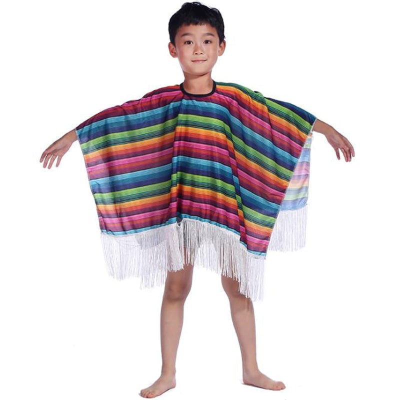 IYWISH Mexican Kids Serape Poncho Costume Multicolor Size Child Striped Sleeveless Polyester 12m47in L x 09m354in W Fiesta Party Halloween UnisexKids - Image 2