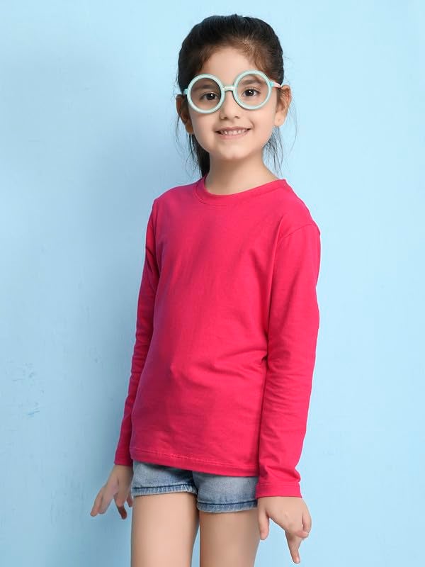 Nusyl Girls Full Sleeves Solid T-Shirt for Kids | Soft Cotton Blend | Comfortable Regular Fit | Casual 2-16 Years | Hot Pink - Image 3