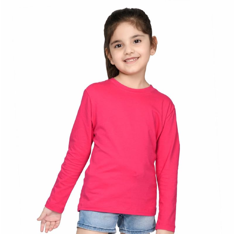 Nusyl Girls Full Sleeves Solid T-Shirt for Kids | Soft Cotton Blend | Comfortable Regular Fit | Casual 2-16 Years | Hot Pink - Image 1