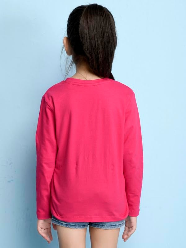 Nusyl Girls Full Sleeves Solid T-Shirt for Kids | Soft Cotton Blend | Comfortable Regular Fit | Casual 2-16 Years | Hot Pink - Image 2