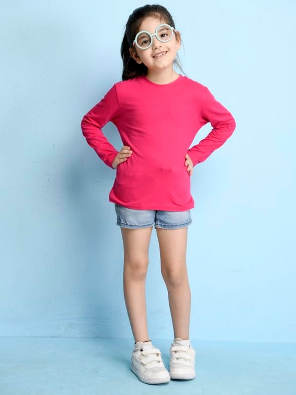 Nusyl Girls Full Sleeves Solid T-Shirt for Kids | Soft Cotton Blend | Comfortable Regular Fit | Casual 2-16 Years | Hot Pink - Image 5