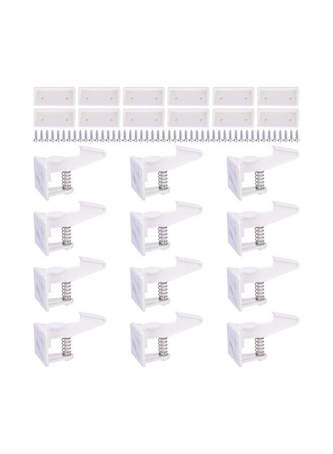OKEFAN Cabinet Locks Child Safety Latches Okefan 12 Pack Baby Proofing Cabinets Drawer Lock Adhesive Latch For Kids Proof Drawers No Drilling Tools Needed (White) - Image 1