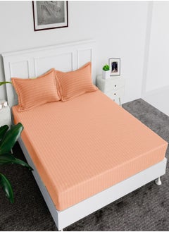 MAXQON Deep Fitted Bed Sheet +2Pcs Pillow Covers, King/Queen/Double/Single Sizes, Color Peach, Depth 30cm  - Image 1
