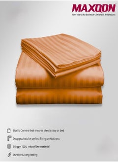 MAXQON Deep Fitted Bed Sheet +2Pcs Pillow Covers, King/Queen/Double/Single Sizes, Color Peach, Depth 30cm  - Image 5