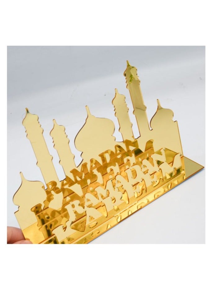 Eworld Exquisite Acrylic Ramadan Tabletop Decor for Home Islamic Lightweight Craft Ornament Featuring Elegant Ramadan Kareem Calligraphy, Perfect Crescent Ornaments for Islamic Parties, Radiant in Gold - Image 2