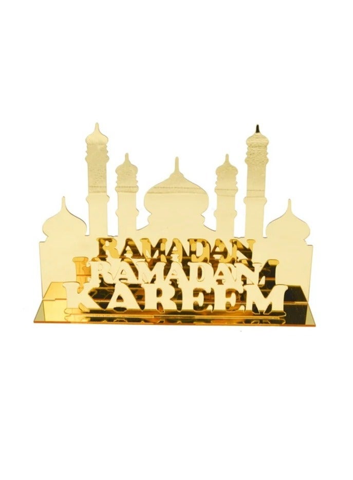 Eworld Exquisite Acrylic Ramadan Tabletop Decor for Home Islamic Lightweight Craft Ornament Featuring Elegant Ramadan Kareem Calligraphy, Perfect Crescent Ornaments for Islamic Parties, Radiant in Gold - Image 5