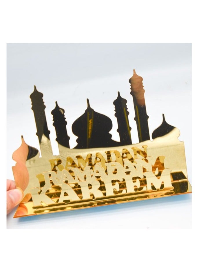 Eworld Exquisite Acrylic Ramadan Tabletop Decor for Home Islamic Lightweight Craft Ornament Featuring Elegant Ramadan Kareem Calligraphy, Perfect Crescent Ornaments for Islamic Parties, Radiant in Gold - Image 3