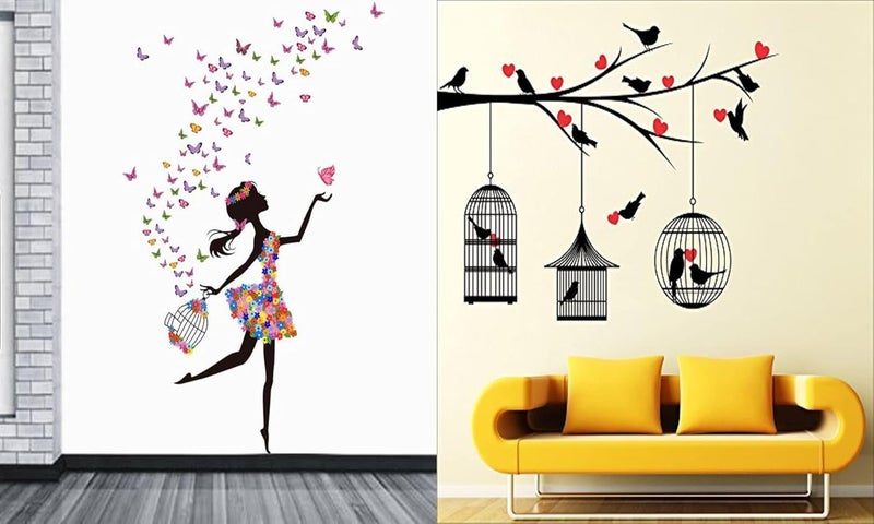WalltechSet of 2 Wall Sticker Dream Girl and Love Birds with Hearts Wall Sticker - Image 1