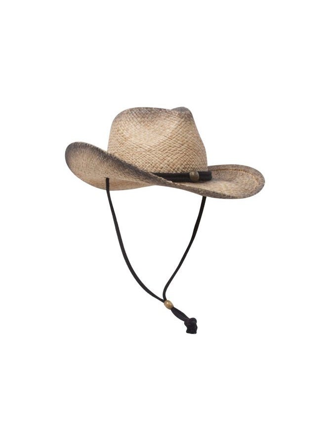 Mega Cap MG Tea Stained Raffia Straw Cowboy Hat - Tan with tint of black - Image 2