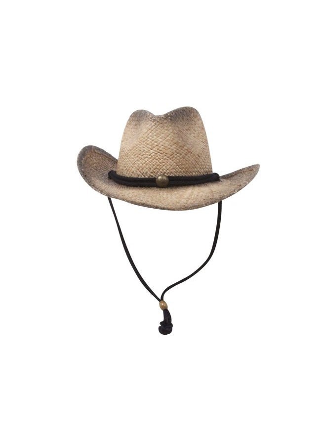 Mega Cap MG Tea Stained Raffia Straw Cowboy Hat - Tan with tint of black - Image 1
