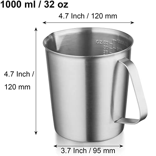 CURTA 18/8 Stainless Steel Measuring Cup with Handle and Pour Lip, Metal Pitcher with Oz and ML marking, 32 OZ/1000 ML- 4 Cup), Heavy-Duty Pitcher - Image 3