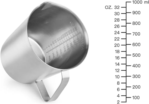 CURTA 18/8 Stainless Steel Measuring Cup with Handle and Pour Lip, Metal Pitcher with Oz and ML marking, 32 OZ/1000 ML- 4 Cup), Heavy-Duty Pitcher - Image 4