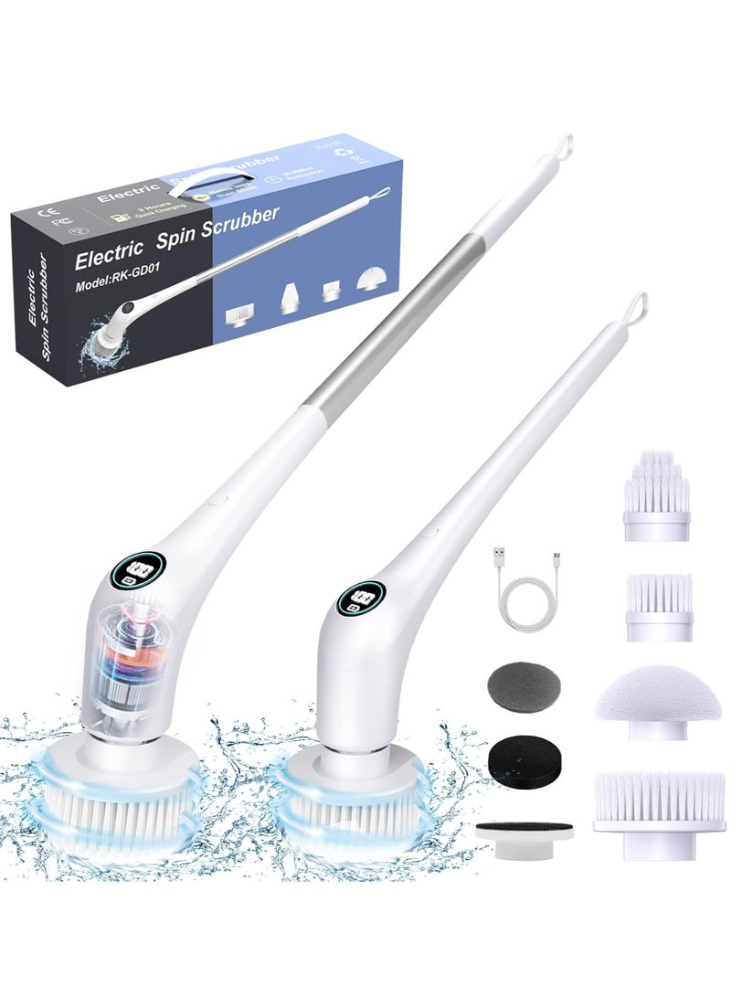 بلو فاير مِقْشَط دوار كهربائي لاسلكي - مِقْشَط قوي بسرعة 580 دورة/دقيقة، مع 6 رؤوس فرش، مقاوم للماء IPX7، عمل مستمر لمدة 90 دقيقة وشاشة عرض LED لتنظيف الحوض، البلاط، الحمام، المطبخ، السيارة والأرضيات - Image 1