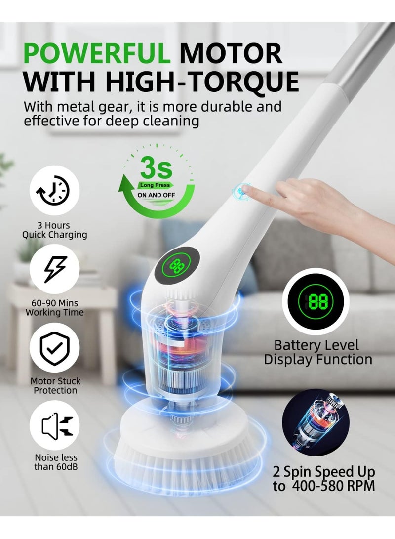 بلو فاير مِقْشَط دوار كهربائي لاسلكي - مِقْشَط قوي بسرعة 580 دورة/دقيقة، مع 6 رؤوس فرش، مقاوم للماء IPX7، عمل مستمر لمدة 90 دقيقة وشاشة عرض LED لتنظيف الحوض، البلاط، الحمام، المطبخ، السيارة والأرضيات - Image 4