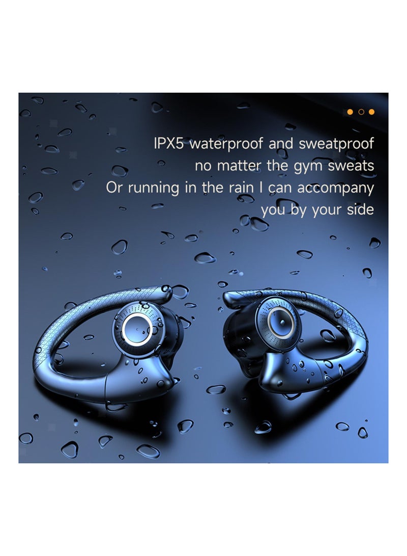 TWS Bluetooth Earphones Wireless Earbuds Built in Mic with Microphone Earhooks for Running (Black) - Image 4
