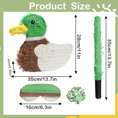 TUSAUW Mallard Duck Pinata Set with Stick Blindfold Gender Reveal Confetti Duck Hunting Birthday One Lucky Party Decoration for Boy Girl Baby Shower Beach Pool Birthday Celebration Decorations - Image 5