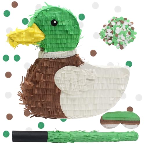 TUSAUW Mallard Duck Pinata Set with Stick Blindfold Gender Reveal Confetti Duck Hunting Birthday One Lucky Party Decoration for Boy Girl Baby Shower Beach Pool Birthday Celebration Decorations - Image 1