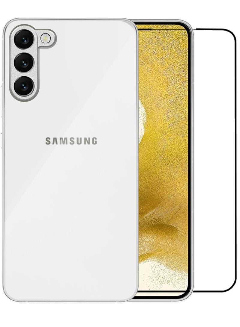 CATANES عبوتان لجهاز سامسونج جالكسي S23 غلاف لامع صلب مطلي بالكهرباء وواقي شاشة حماية الكاميرا مضاد للصدمات ضد السقوط أبيض - Image 3