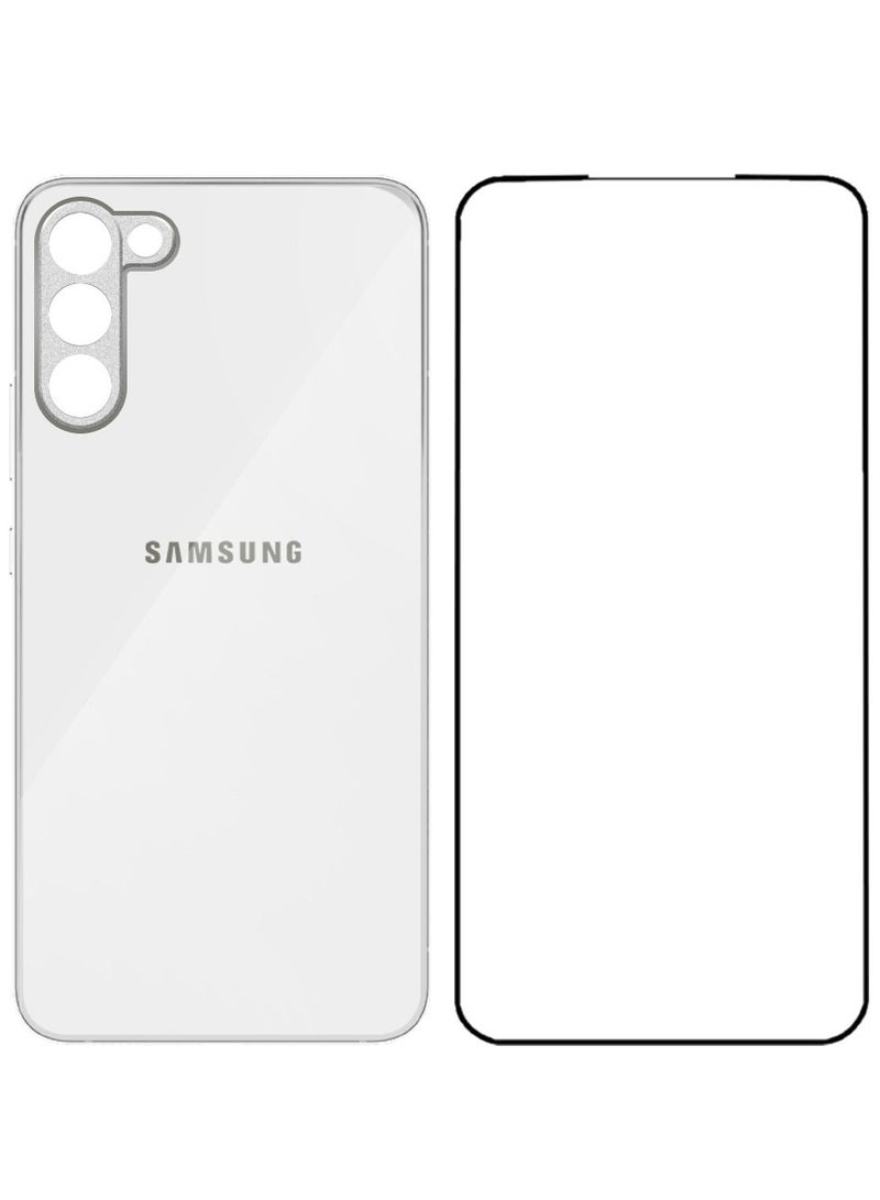 CATANES عبوتان لجهاز سامسونج جالكسي S23 غلاف لامع صلب مطلي بالكهرباء وواقي شاشة حماية الكاميرا مضاد للصدمات ضد السقوط أبيض - Image 2