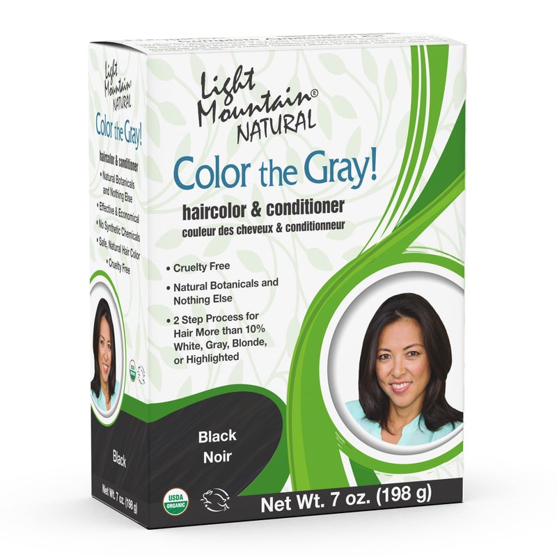 Light Mountain Henna Hair Color & Conditioner, Color the Gray - Black Hair Dye for Men/Women, Chemical-Free Semi-Permanent Hair Color for White, Gray, Blonde, or Highlighted Hair, 7 Oz