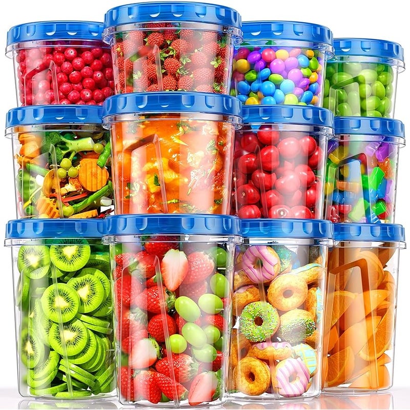 BiuLeon 12 Pack- 34/24/17oz Freezer Storage Containers, Plastic Food Storage Containers with Twist Top Lids, BPA Free and Reusable Soup Containers with Lids, Leakproof/Microwave/Dishwasher Safe - Image 1