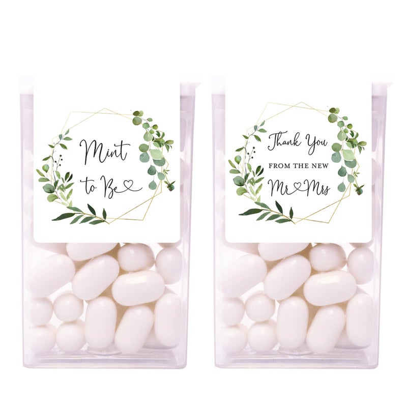 InvitationHouse 48 cnt Mint to Be Tic Tac Wedding Favor Stickers Greenery Frame