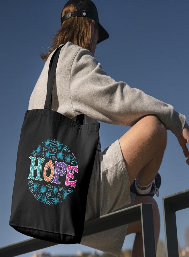 Roundsun Cotton Canvas Printed Black Vertical Women Tote Bag | 300 GSM Cloth |100% Organic Cotton | Shopping/Grocery Bag | Multi-Purpose Bag | Reusable (Hope Black) - Image 3