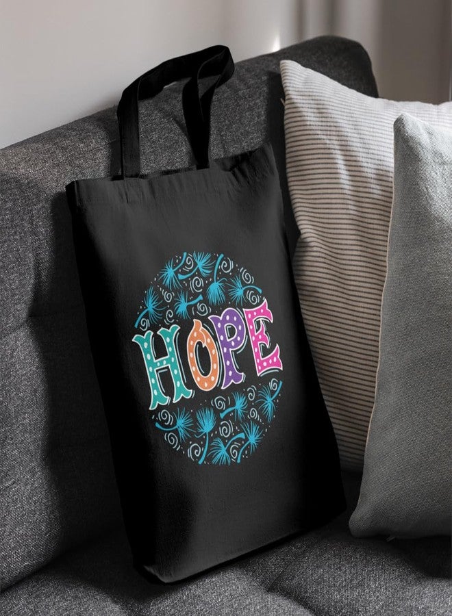 Roundsun Cotton Canvas Printed Black Vertical Women Tote Bag | 300 GSM Cloth |100% Organic Cotton | Shopping/Grocery Bag | Multi-Purpose Bag | Reusable (Hope Black) - Image 4