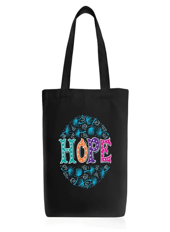 Roundsun Cotton Canvas Printed Black Vertical Women Tote Bag | 300 GSM Cloth |100% Organic Cotton | Shopping/Grocery Bag | Multi-Purpose Bag | Reusable (Hope Black) - Image 2