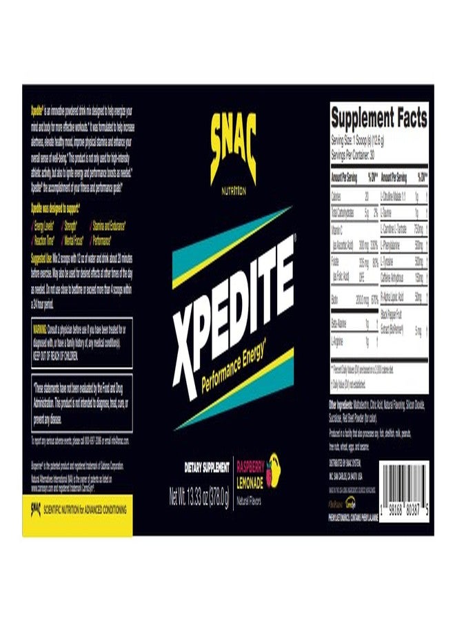 سناك SNAC XPEDITE - مسحوق ما قبل التمرين للنساء والرجال، مكمل غذائي للمشروبات، يعزز الطاقة والتركيز، معزز لأكسيد النيتريك ومولد للحرارة، إل-كارنيتين، بيتا ألانين، مسحوق عصير الليمون والتوت (30 حصة) - Image 2