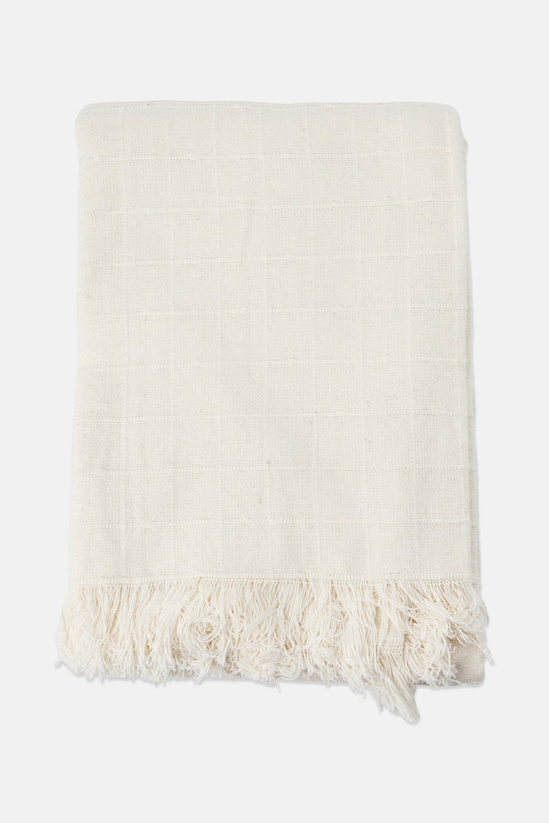 Bebe Home Cotton Textured Throw Blanket, Off White - Image 1