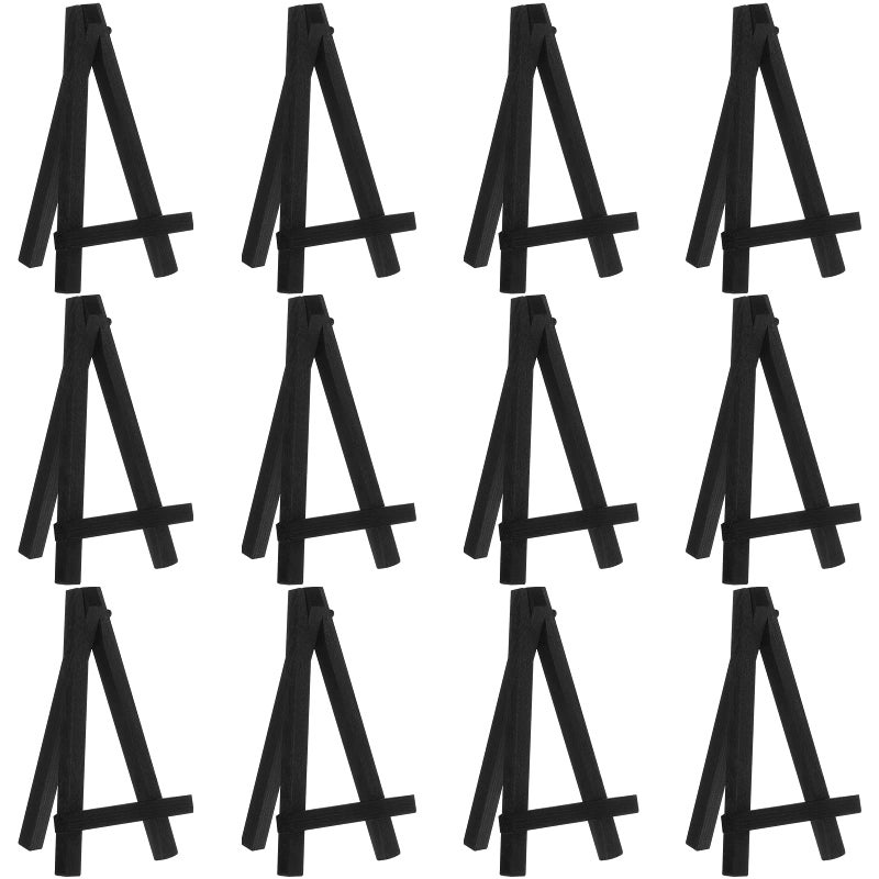 Chuangdi 12 Pieces 5 Inch Mini Wood Display Easel  Holder For Small Canvases  Cards  Photos  Notices  Etc. (Black) - Image 1
