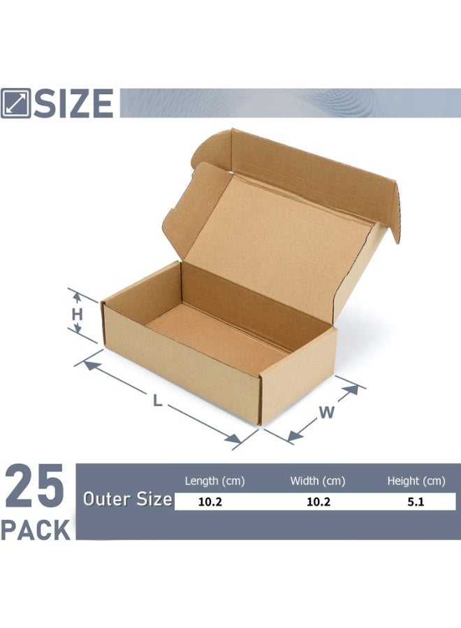 25 قطعة من صناديق الشحن والتخزين - صناديق كرتون مموجة صغيرة ومتينة وموفرة للمساحة للتعبئة والتغليف وتقديم الهدايا والتخزين والأعمال التجارية الصغيرة (10.2 × 10.2 × 5.1 سم) - Image 2