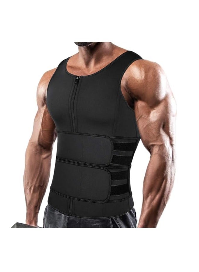 DAILYLIFE Men Neoprene Sauna Zipper Waist Trainer Vest Tank Top Trimmer Body Shaper - XXL - Image 1