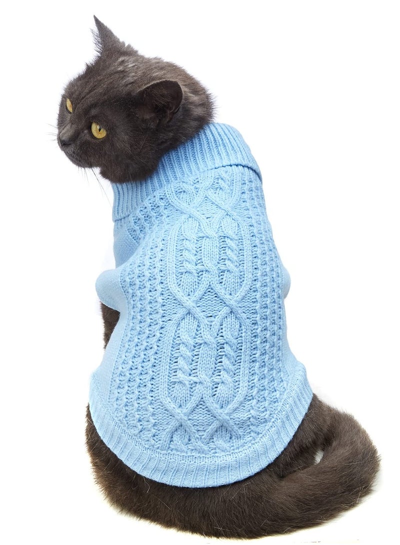 Warm Knitted Cat Sweater Turtleneck, Sleeveless Winter Outfit for Cats & Small Dogs, Sky Blue S - Cozy Kitten Clothes for Cold Season  - Image 1