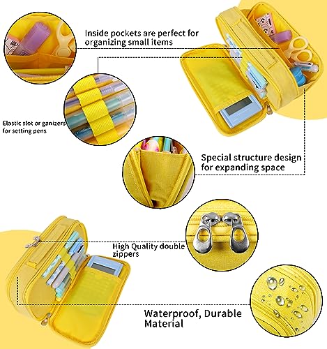 Surpop Large Capacity Pencil Case, Stationery Storage Pen Bag Box Handheld Makeup Pouch Holder Multi-Compartment Organizer College School Office Supplies for Student Teen Kid Adult - Image 3