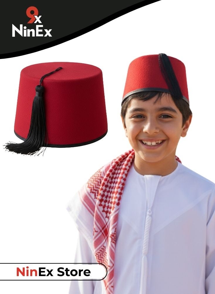 بريميم قبعة الفاس الحمراء التقليدية للزي الثقافي السعودي والعربي - غطاء رأس تراثي خفيف الوزن لليوم الوطني والأزياء والمهرجانات - Image 1