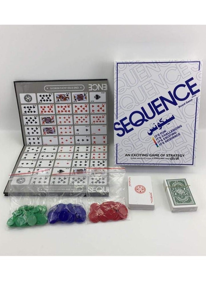 سيكوانس لعبة سيكوينس الأصلية الأصلية - لعبة استراتيجية جماعية للأصدقاء والعائلة - تحتوي على لوح لعب وكروت وبيدجات بثلاثة ألوان - تعليمات عربية وإنجليزية - مناسبة للكبار والصغار - Image 3