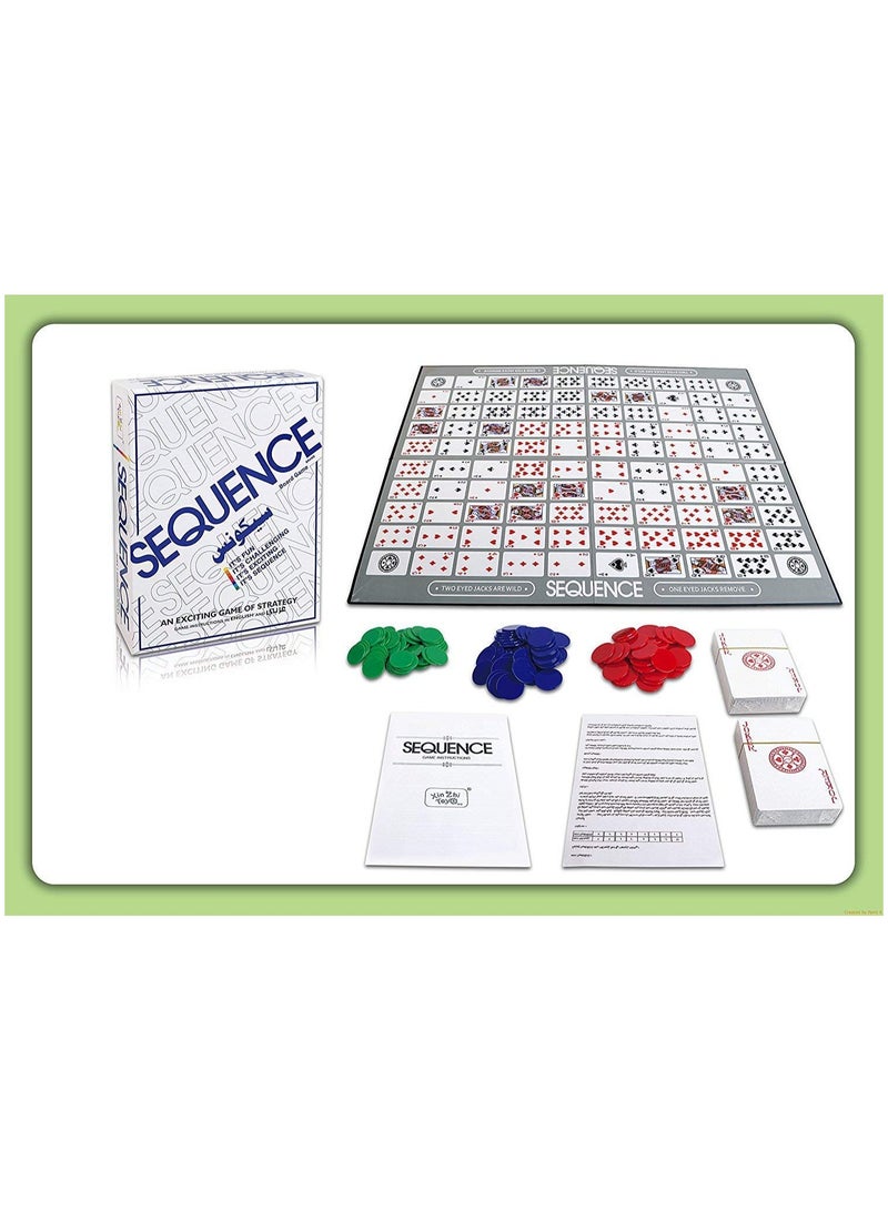 سيكوانس لعبة سيكوينس الأصلية الأصلية - لعبة استراتيجية جماعية للأصدقاء والعائلة - تحتوي على لوح لعب وكروت وبيدجات بثلاثة ألوان - تعليمات عربية وإنجليزية - مناسبة للكبار والصغار - Image 4