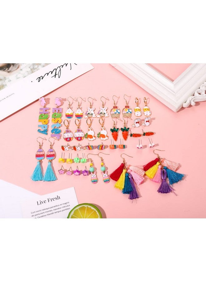 سيالكسهيني 15/21 زوجًا من أقراط عيد الفصح للنساء أقراط أرنب لطيفة أقراط بيض عيد الفصح الملونة أقراط شرابة متعددة الطبقات أقراط زهرة الطين أقراط الربيع إكسسوارات العطلات هدايا (21 زوجًا بأسلوب لطيف) - Image 3